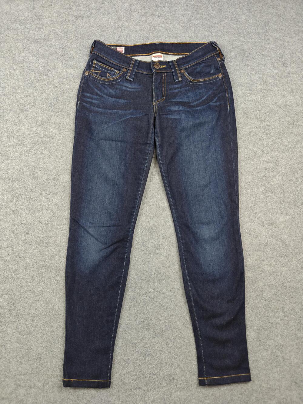 True Religion Jeans Womens 27 Blue Dark Wash Skinny Low Rise 32 Inseam